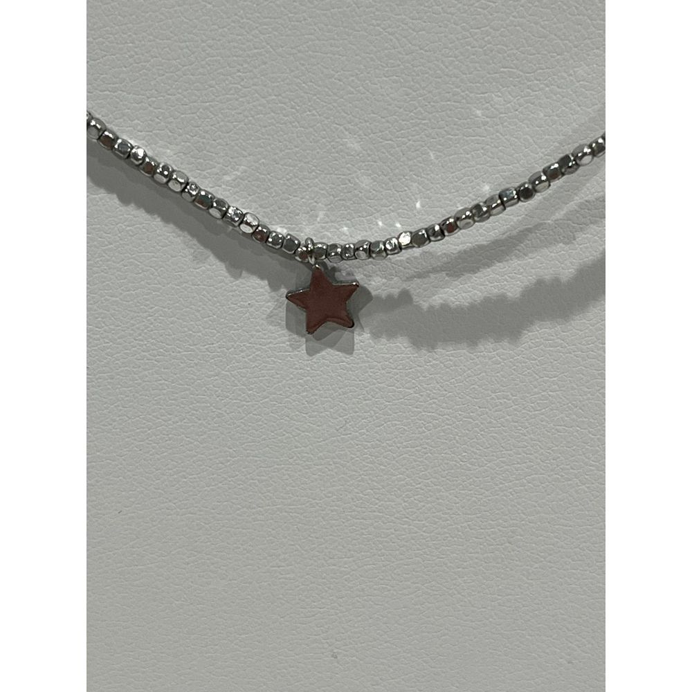 choker silver tone beaded‎ chain with star charm